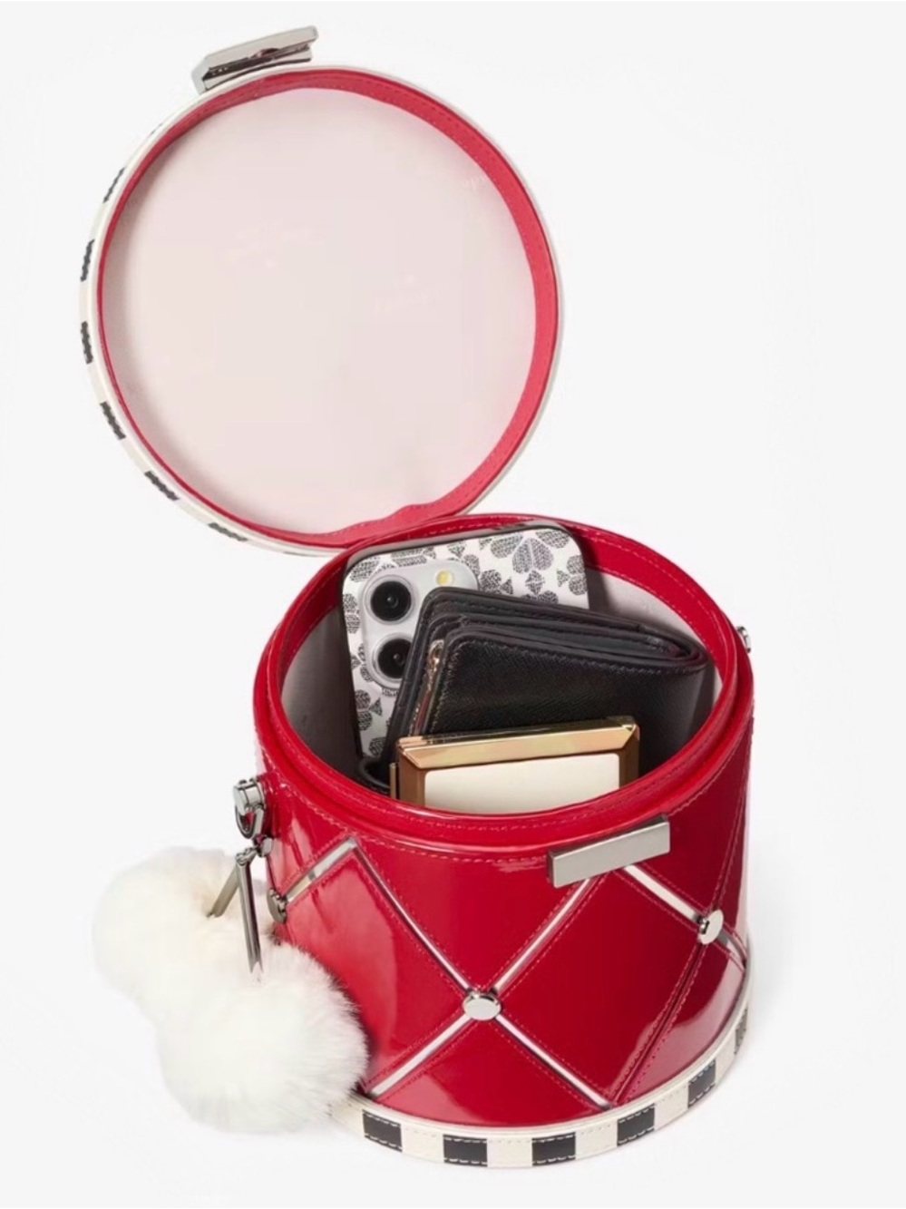 kate spade Red Patent Drum-Style Accent Bag with Cream & Black Trim - Picture 6 of 6
